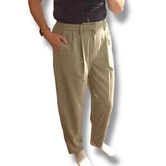 Free People Pleated Wide Zoey Tapered Trouser Pant in Moss Green Women’s Size 6 - Picture 12 of 12